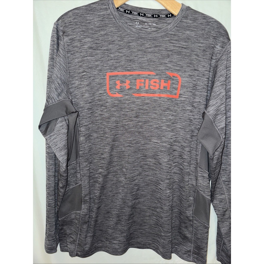Under Amour Gray Fish Pro Shirt Mens 2XL Long Sleeve Loose Fit Heat Gear